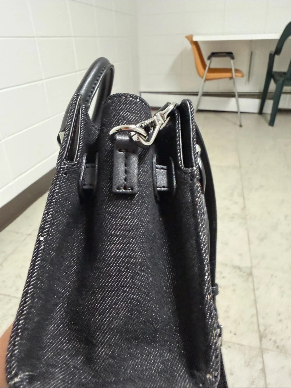 Michael Kors Black Satchel with Silver Crystal Embellishment Casual Party